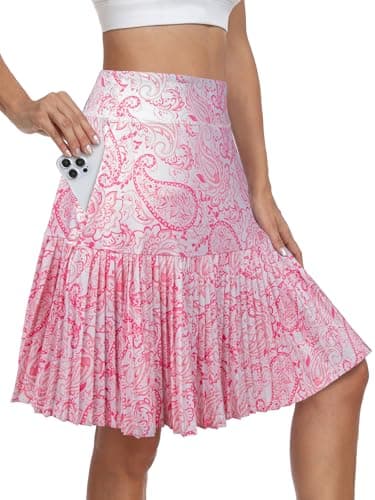 KORALHY 21" Knee Length Skort with Built-in Shorts & Pockets Pleated Tennis Golf Skirt Tummy Friendly for Travel Walking Daily Wear Crystal Pink - Image 1