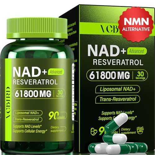 Nad Resveratrol Supplement 61800mg Per Bottle – Liposomal Nad+ Resveratrol for Women & Men – High Purity 1200mg Nad+ Supplement for Energy & Healthy Aging, Resveratrol, Quercetin, CoQ10 – 90 Counts - Image 1