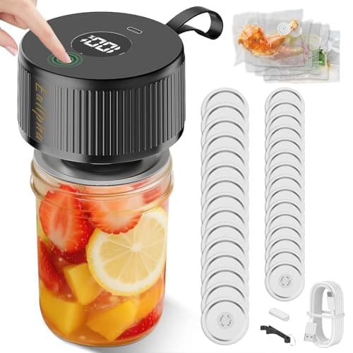 Electric Mason Jar Vacuum Sealer Kit, Automatic Jar Vacuum Sealer for Wide & Regular Mouth Mason Jars, Portable Mason Jar Sealer for Coffee Beans, Food Storage, Meal Prep Includes 30 pcs Lids - Image 1