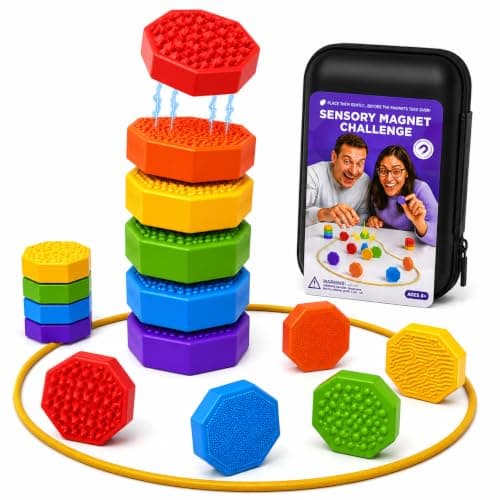 Magnetic Chess Game with Stones,Magnet Game with String - 18 Silicone-Covered Magnets Fidget Toy Textured Sensory Rock Toys Strategy Game for Stress Relief,ADHD, Travel Family Toys for Kids & Adults