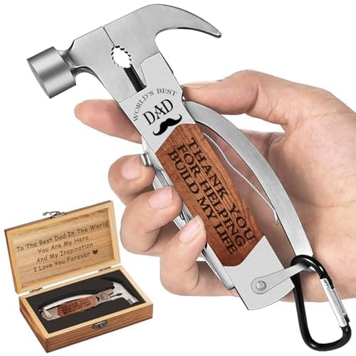 VEITORLD Gifts for Men Dad from Daughter Son Kids, Fathers Day, Unique Birthday Gift Ideas for Men Papa, All in One Tools Hammer Multitool with Engraved Wooden Box, Cool Gadgets(Dad Build My Life) - Image 1