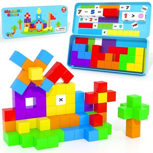 Minecftoy Magnetic Blocks Mini Travel Essentials Toddler Toys with Case Set, Kids Magnet Building Blocks Sensory Montessori Autism Toys for 3+ Boys & Girls Birthday Gifts - Image 1