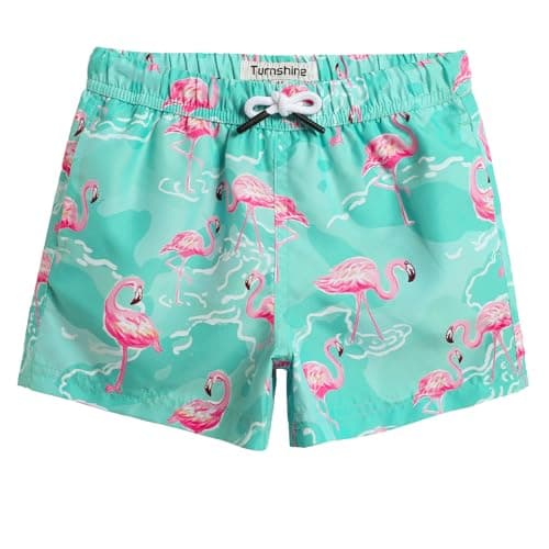 Turnshine Boys Swim Trunks Toddler Swim Shorts with Mesh Lining Quick Dry Board Shorts Kids Bathing Suits Swimwear for 2-16T Flamingo Green 3T - Image 1