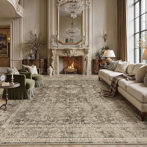 WondRg 9x12 Brown Vintage Area Rug for Living Room Bedroom Large Distressed Rustic Carpet Non-Slip Low Pile Soft Washable Throw Rug for Indoor Dining Room - Image 1