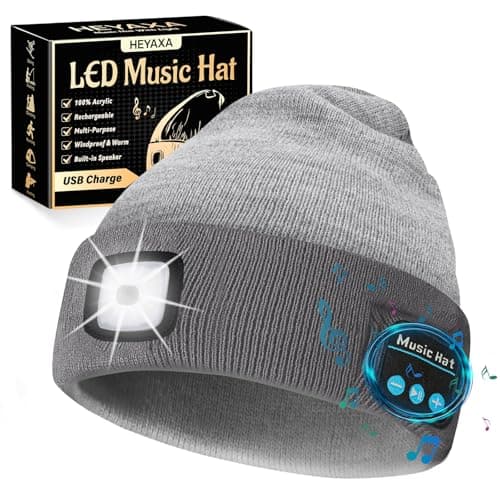 HEYAXA Bluetooth Beanie Hat, USB Rechargeable 4 LED Wireless Music Running Headlamp Cap, Dad Gifts for Husband, Dad, Birthday Gifts for Men, Dad, Father, Women, Him, Her, Grey - Image 1