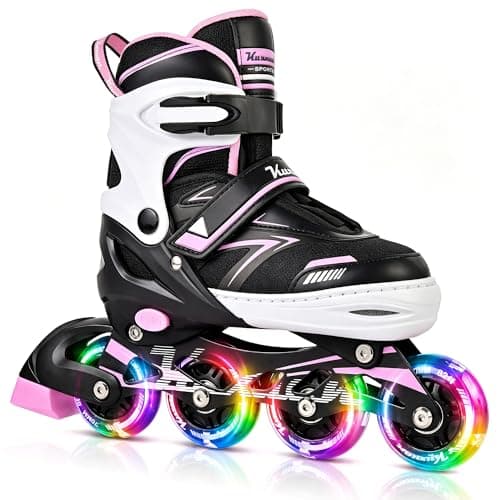 Kuxuan Adjustable Illuminating Inline Skates for Kids Ages 5-8 8-12, Fun Beginner Roller Skates Blades with Full Light Up Wheels, Outdoor Skates for Boys Girls Youth Adult
