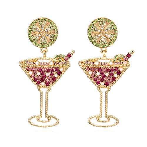 Rhinestone Fruit Slice Stud Drop Earrings, Gold Tone Statement Novelty Earrings for Party, Vacation, Summer Outfit (Cocktail) - Image 1