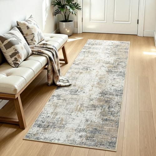 RUGVIGO 2x6 Runner Rug Non-Slip Washable, Brown Runners for Hallway Kitchen Entryway Indoor, Soft Neutral Abstract Modern Farmhouse Carpet for Bedroom Laundry Room Decor - Image 1