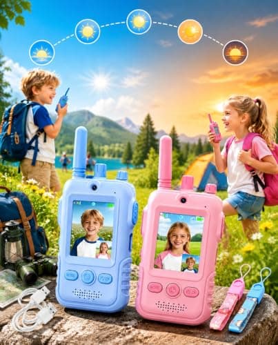 Walkie Talkies for Kids, 2 Pack Rechargeable Video Intercom Kids Walkies Talkies, Indoor Outdoor Toys Gifts for Family Games, Outside, Camping, Hiking for Boys Girls Ages 3-6(Pink+Blue) - Image 1