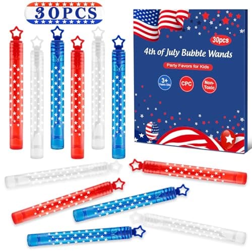 4th of July Party Favors Mini Bubble Wands 30PCS Fourth of July Toys for Kids Red White and Blue Bubbles Independence Day Decorations Patriotic Accessories Classroom Prizes Outdoor Gifts Girls Boys - Image 1
