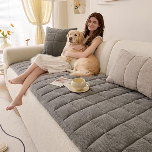 WUJUWUSHU Couch Covers for Dogs, Non-Slip Washable Sofa Covers for 3 Cushion Couch, Soft Comfortable Pet-Friendly Furniture Protector for High Traffic Living Rooms (Gray, 27.6''x82.7'') - Image 1