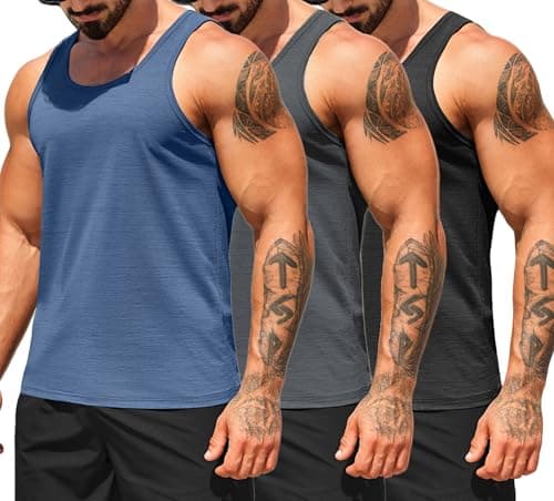 COOFANDY Men's Tank Tops Quick Dry Workout Gym Sleeveless Shirts Summer Running Shirts Black/Dark Grey/Navy Blue Small - Image 1