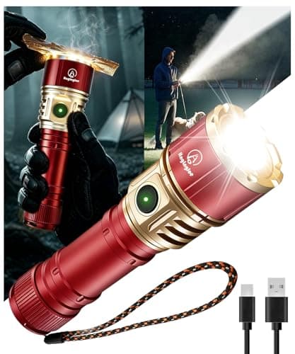 Flashlight Rechargeable, High Lumens Tactical Flashlight with Ignition Lens, 3000mAh USB-C Rechargeable Flashlights, 5 Modes IP65 Water Resistant Flashlights for Home, Camping, Power Outages - Image 1