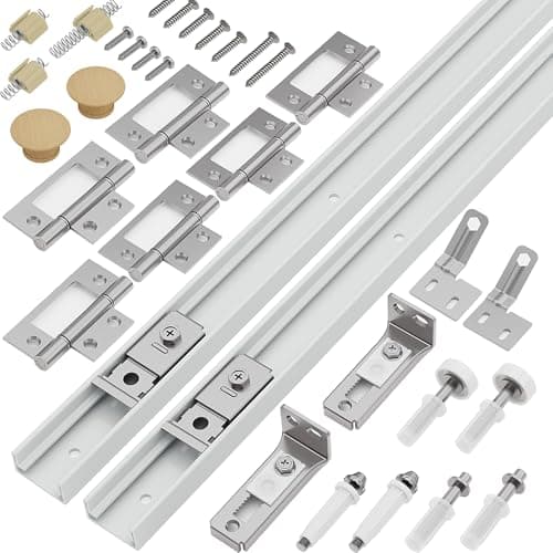 Ocyfym Closet Bifold Door Hardware & 28 Inch Track 2-Pack Kit, Combine for 56 in Door, Bi Folding Doors Puertas Repair Replacement Kit, with Rail Floor & Top Bracket Pivot Pin Guide Roller Hinge Knob - Image 1