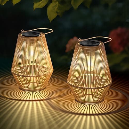 Dolucky Solar Lanterns Outdoor Waterproof, 2 Pack Hanging Solar Lights for Outside, Auto On/Off Solar Powered Lanterns for Patio Yard Porch Pathway Garden Decor, Warm White - Image 1