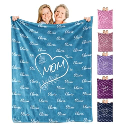 KUKULIKI Mothers Day Personalized Gifts for Mom, Custom Blanket with Name and Birth Month Flowers, Personalized Blankets for Adults, Customized Throw Blanket Birthday Gifts for Women