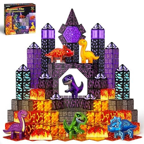 GobiDex 80PCS Dinosaur Toys Magnetic Tiles with 6 Dinosaurs - Jurassic Scenes Dinosaur World Adventure Set, Magnetic Blocks for Kids Ages 3-5 4-8, STEM Building Toys for 3+ Year Old Boy Birthday Gifts - Image 1