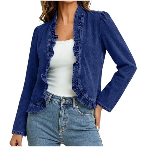 Womens Denim Jacket Lightweight Trendy 2026 Summer Fall Blue X-Large - Image 1