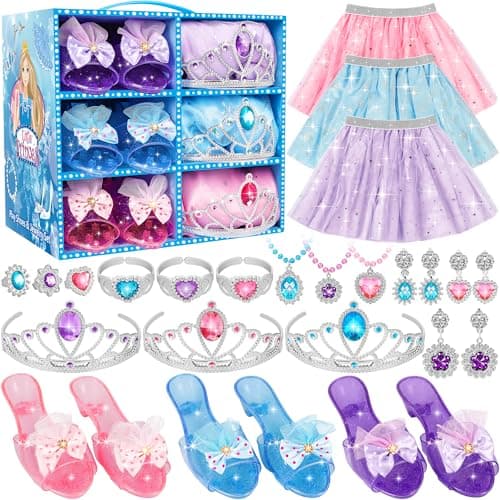 Princess Dress Up Toys & Jewelry Boutique Set for Girls, Costume Play Set with Skirts, Shoes, Crowns & Accessories, Pretend Role Play Gift for Toddler Girls Ages 3 4 5 6, Birthday Party Favors - Image 1
