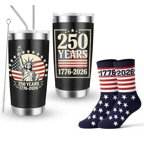 GOAUS 250th Anniversary Patriotic Socks and Tumbler 20 oz Set, American Merchandise 250 Years USA 4th of July Gifts - Image 1