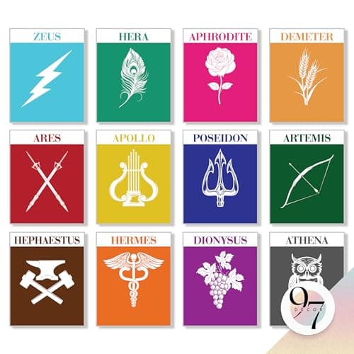 97 Decor Greek Mythology Decor - Ancient Greek Decoration, Apollo Greek God Posters, Greek Wall Art Prints, Aphrodite Poseidon Athena Goddess Party Decorations (8x10 Unframed)