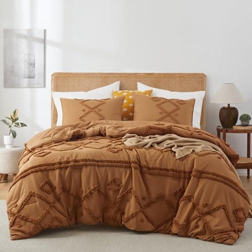 Oli Anderson King Comforter Set, Terracotta Tufted Boho Bedding Comforter Sets, 3 Pieces All Season Fluffy Comforter with 2 Pillowcases (Terracotta, King) - Image 1