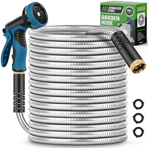 Advinski Garden Hose 100FT, Water Hose with 10 Function Nozzle, Garden Hose Metal with Leak-proof Connectors, No-Kink, Lightweight, Puncture-proof, Pet-proof, Sturdy, 550PSI, Hose for Outdoor, Yard - Image 1