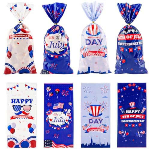 LERCTH 50 PCS 4th of July Gift Bags with Twist Ties - 4.9x10.7 Inch Cellophane Treat Bags,Independence Day & Patriotic Party Favor Bags for Memorial Day, Labor Day, Summer BBQ, Patriotic Party Supplies