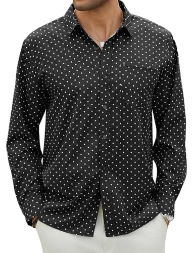 Hardaddy Men's Pattern Long Sleeve Button Down Graphic Printed Business Casual Dress Shirts with Pocket Black S - Image 1