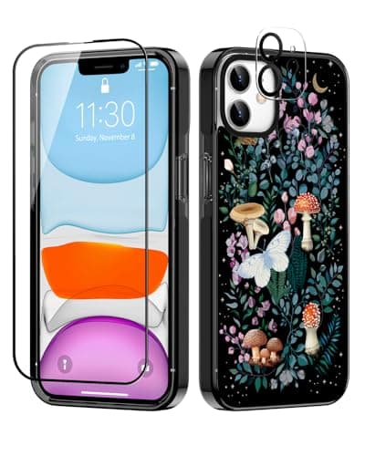 Sholbrak Designed for iPhone 11 Case Cute Floral Garden Mushroom Protective Phone Case Cover 6.1" Screen Protector + Camera Lens Protector【2X Military Grade Drop Tested / 6.6ft Drop Protection】