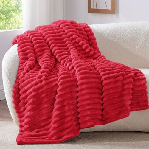 BEDELITE Twin Blanket for Couch & Bed, 300GSM Soft & Warm Fleece Blanket, Decorative and Giftable Striped Red Blankets for Women, Men, 60"x80" - Image 1