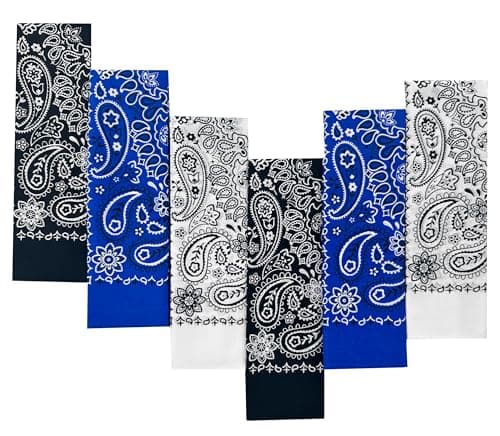 6-Pack 100% Cotton Bandanas Gift Set (Black White Blue) – 22x22 Inch Paisley Head Wraps, Face & Neck Scarves, Multi-Purpose Accessories for Men & Women, Holiday & Everyday Gifting - Image 1