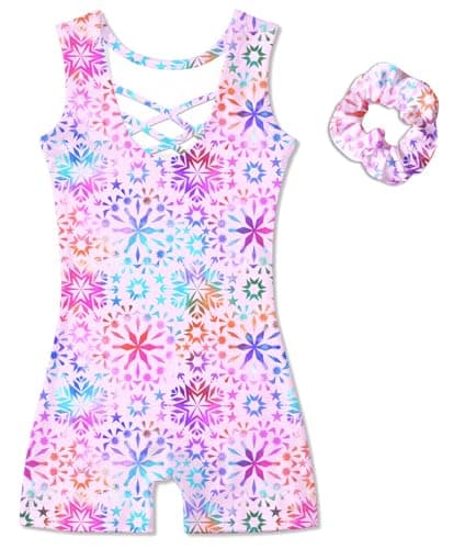 uideazone Gymnastics Leotards for Girls 5T Sweet Pink Snowflake Pattern Dance Unitards Casual for Daily Sports Wear - Image 1