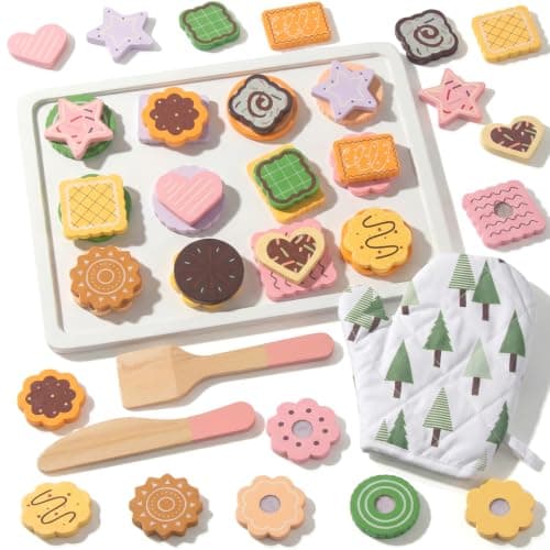 Slice and Bake Wooden Cookie Play Food Set for Kids, Kitchen Toys Food Accessories for Toddlers, Pretend Play Baking Set for 3 4 5 Years Old Girls Boys Birthday Gifts (Nomal Green) - Image 1