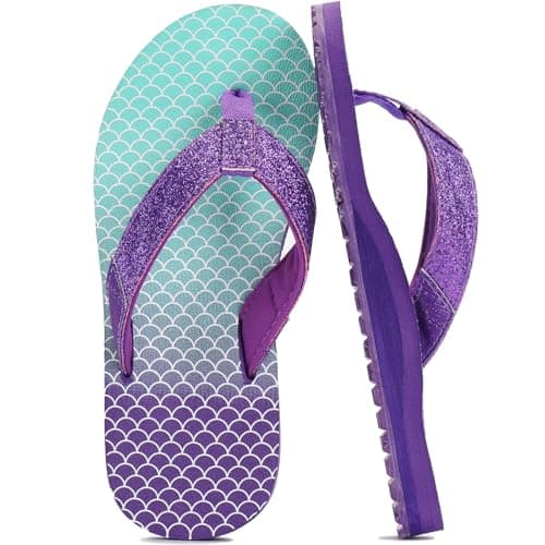 STQ KIDS Girls Flip Flops for Kids Beach Sandals Arch Support Fashion Summer Pool Sandal Casual Swim Bath Shower Shoes Fish Scales Purple Size 13 Little Kid - Image 1