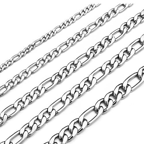 Monily Chain Necklace for Men 3MM 34 Inches Stainless Steel Figaro Link Chain for Women mens silver jewelry - Image 1