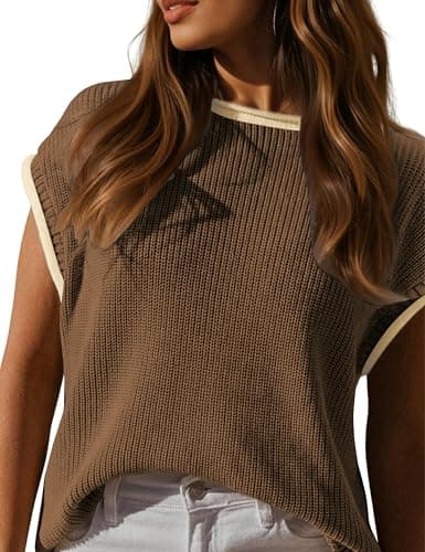 LaGracia Womens Sweater Vest Sleeveless Sweater Tops Spring Tank Tops Crew Neck Cap Sleeve Pullover Sweaters Spring Outfits for Women 2026 Camel XL - Image 1