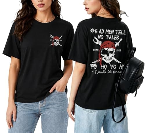 QIXYN Pirate Shirt Couple Matching Shirts Vintage Skeleton Shirt Skull Graphic Tee Family Vacation Short Sleeve Tops - Image 1