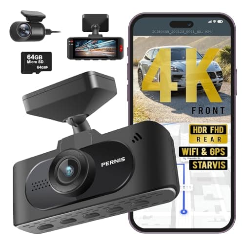 PERNIS 4K Dash Cam Front and Rear, STARVIS Sensor, Free Card Included, 2.4GHz WiFi Dual Dash Camera for Cars, Built-in GPS, Night Vision, G-Sensor, Emergency Lock, 3.16'' IPS, Parking Mode - Image 1