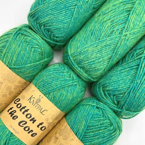 Cotton to The Core Cotton Yarn for Crocheting, 6-Pack (852 Yds / 300G), Free Patterns, Beginners Friendly - Soft Baby Yarn for Knitting - 3 DK Light Worsted Weight - Shamrock Green - Image 1
