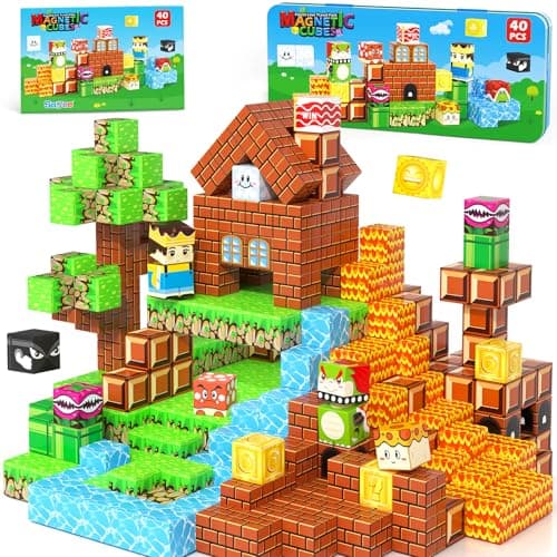 Soyee Magnetic Blocks Travel Toys with Portable Metal Tin - STEM Magnet Building Blocks Toddler Kids Toys for 3 4 5 6 7 8 Year Old Boys & Girls Xmas Birthday Gifts Stocking Stuffers Party Favor - Image 1