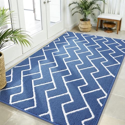 OLANLY Front Door Mat, Non-Slip Rubber Backing, Dirt Resistant and Absorbent, Washable, Easy to Clean Low-Profile Indoor Doormat for Back Door, Entryway, Inside Entrance, 59x35, Navy - Image 1