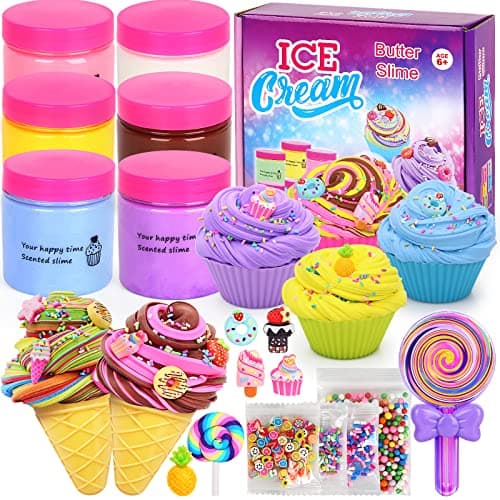 Elover Ice Cream Slime Kit for Girls and Boys Fluffy DIY Slime Toys Gifts Make Ice Cream Slimes for 6-12 Years Old Kids Girl Toys 8-10 Years Old - Image 1