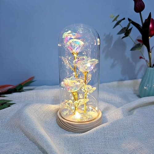 feeking for Mom, Preserved Forever Flower Rose Gifts for Women Grandma Girlfriend Wife Sister, Light Up Glass Rose Lamp, Valentines Christmas Birthday Gift for Her (Colorful) - Image 1