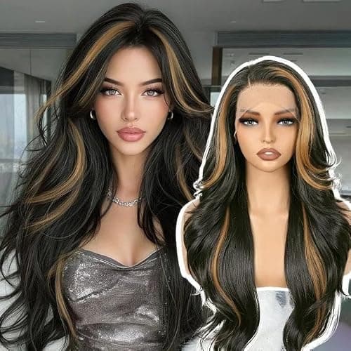 Sotpmal 13x4 HD Lace Front Glueless Wigs for Women Black to Copper Auburn Highlight Body Wave Glueless Synthetic Wig, Premium Heat Resistant, Beginner Friendly Daily Wear - Image 1