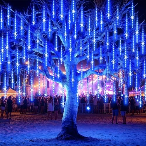 EAGWELL Christmas Lights Outdoor 16 Inch Meteor Shower Rain String Lighting, 20 Tube 960 LEDs Icicle Tree String Decor for Halloween Yard Party Patio Xmas Decoration,Blue - Image 1