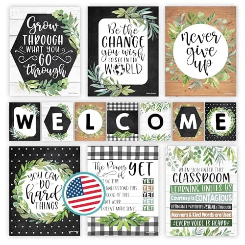 Welcome Sign for Classroom -13 Motivational Posters for Classroom Decor, Welcome Bulletin Board Set, Inspirational Posters, Positive Affirmations Wall Decor, Farmhouse Back to School Decorations - Image 1