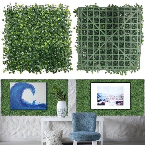 Grass Wall Decor,Paistao Privacy Fence Screen,Greenery Backdrop Panels,10"x 10"24Pcs Artificial Boxwood Fake Grass Wall for Indoor,Outdoor,Patio,Garden,Backyard - Image 1