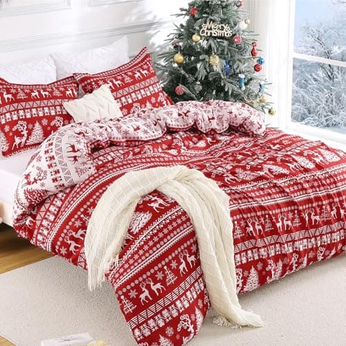 STARBEDIA Christmas Duvet Cover Queen, Soft Brushed Microfiber Comforter Cover Sets, Reindeer Printed Holiday Theme Bedroom Decorative Bedding (Queen Size, Christmas Reindeer) - Image 1