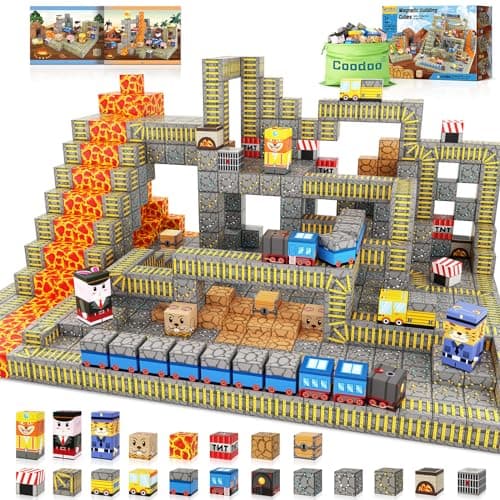 Coodoo Magnetic Blocks - Build Mine Magnet World Mine Train Track Set, Magnetic Building Blocks Toddler Toys STEM Sensory Outdoor Toys for 3+ Year Old Boys & Girls, Kids Toy for Ages 4-6 6-8 5-7 - Image 1